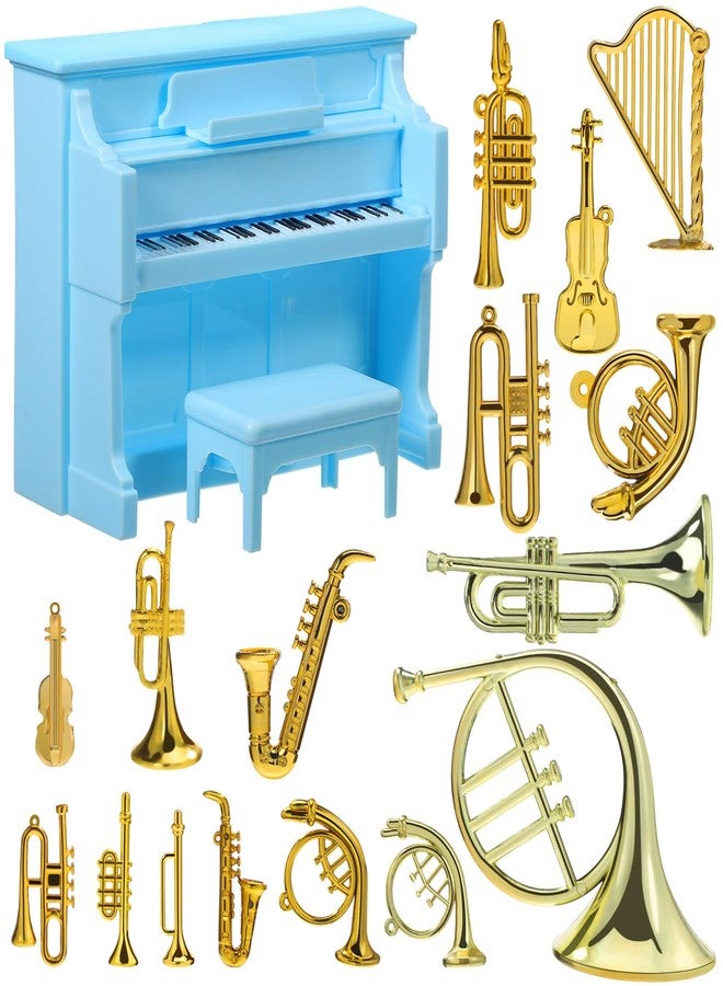 Vaguelly Miniature Musical Instruments Set 16Pcs Including Piano Model Tiny Dollhouse Accessories for Miniature House Decor and Craft Embellishments - Image 1